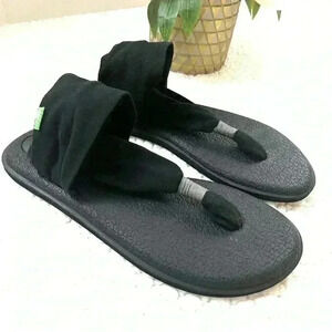 Sanuk Yoga Sling 2 Black Slip On Cushiony Ohm Zen Thong Sandal Size 8